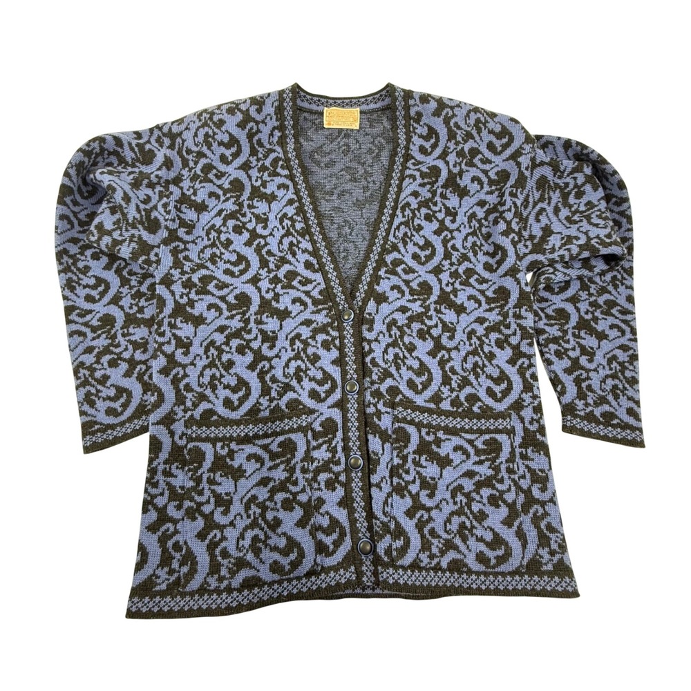 Vintage Pendleton‎ Wool Cardigan Sweater Blue Brown Pattern Women's M USA